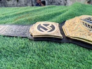 Genuine leather strap of WWE World Heavyweight Championship replica belt with reinforced stitching and adjustable fit by Absolute Belts