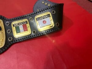 NWA Domed Globe Belt Black Laced Real Cowhide Leather Strap View