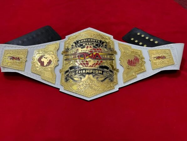 TNA Knockouts Championship Belt women's wrestling replica 4mm brass pure white leather