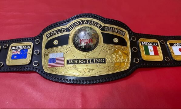 NWA Domed Globe  Championship Belt 4mm brass , Gold Plated,real Leather