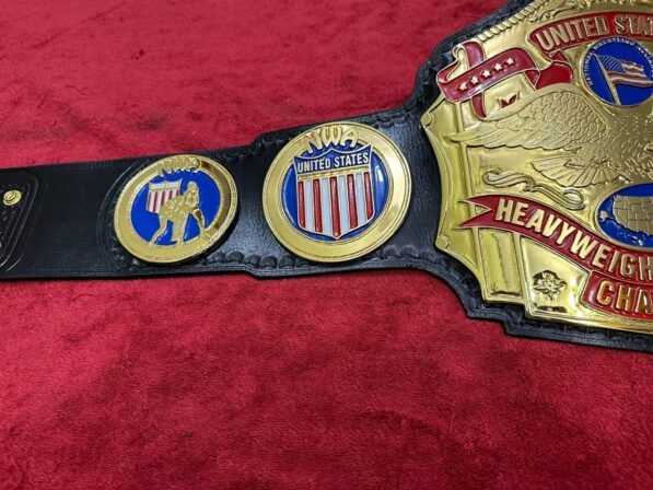 NWA USA Luger belt side plates 4mm brass detail gold plating Lex Luger championship wrestling etching close up