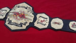 TNA World Title Replica Belt Custom Side Plates Gold Engraved View