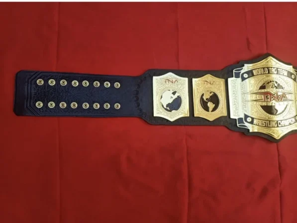 TNA World Tag Team Championship Belt side view showing 4mm brass plate thickness heavyweight