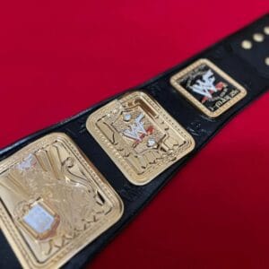 Big Eagle WWF Belt Black Leather Hand Tooled Strap View