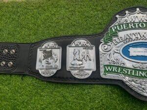 WWC Puerto Rico heavyweight wrestling champion belt genuine black leather strap view
