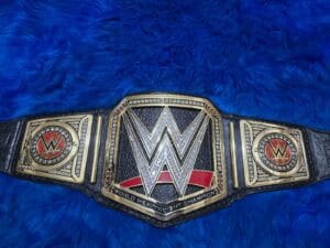 WWE World Heavyweight Championship replica belt with black leather strap and gold zinc plates by Absolute Belts
