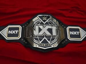WWE NXT championship belt close plate view deep engraved zinc metal center plate